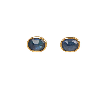 Rose Cut Blue Sapphire Orbit Stud Earrings