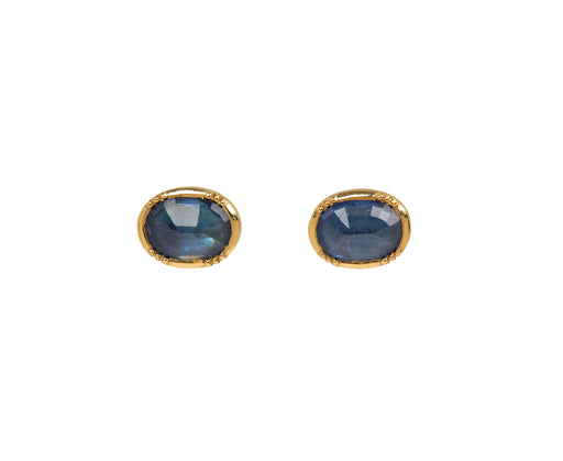 Rose Cut Blue Sapphire Orbit Stud Earrings