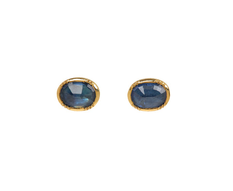Rose Cut Blue Sapphire Orbit Stud Earrings