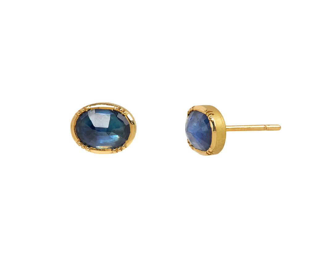 Rose Cut Blue Sapphire Orbit Stud Earrings