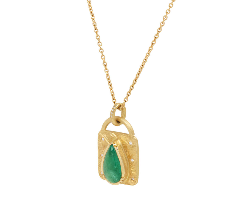 Emerald Engraved Lock Pendant Necklace