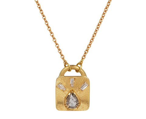 Diamond Engraved Lock Pendant Necklace