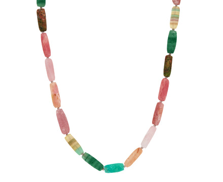 Pink and Green Beaded Gemstone Necklace
