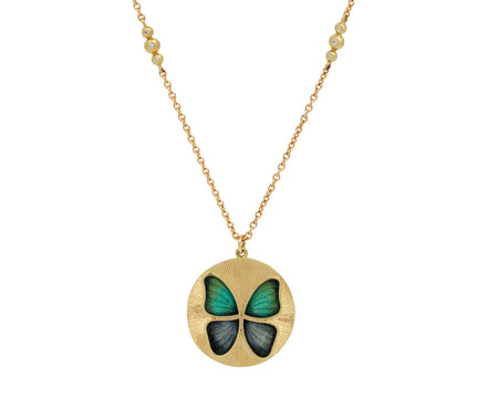 Enamel Butterfly and Diamond Bead Chain Necklace