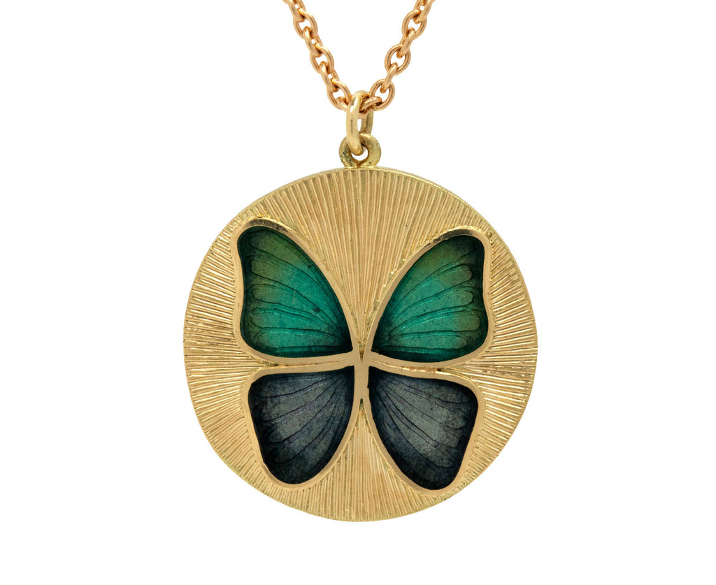 Enamel Butterfly and Diamond Bead Chain Necklace