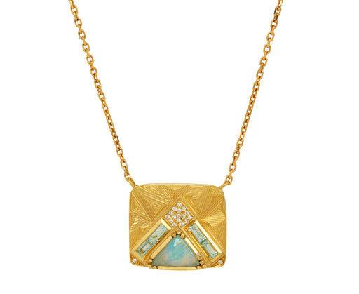 Brooke Gregson Boulder Opal, Emerald and Diamond Geo Pendant Necklace
