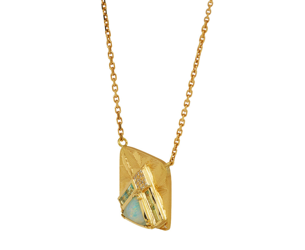 Brooke Gregson Boulder Opal, Emerald and Diamond Geo Pendant Necklace - angled