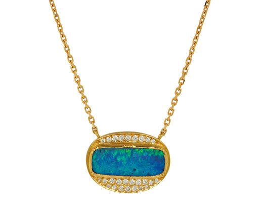 Brooke Gregson Boulder Opal and Diamond Orbital Halo Necklace