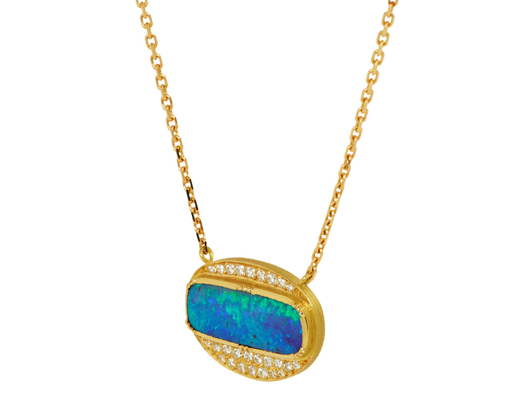 Brooke Gregson Boulder Opal and Diamond Orbital Halo Necklace - side view