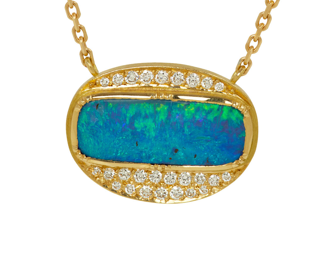 Brooke Gregson Boulder Opal and Diamond Orbital Halo Necklace - closeup
