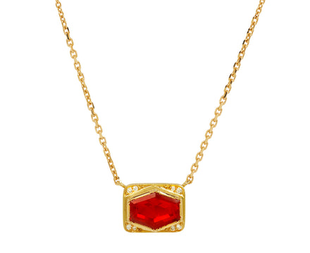 Geo Halo Fire Opal Necklace