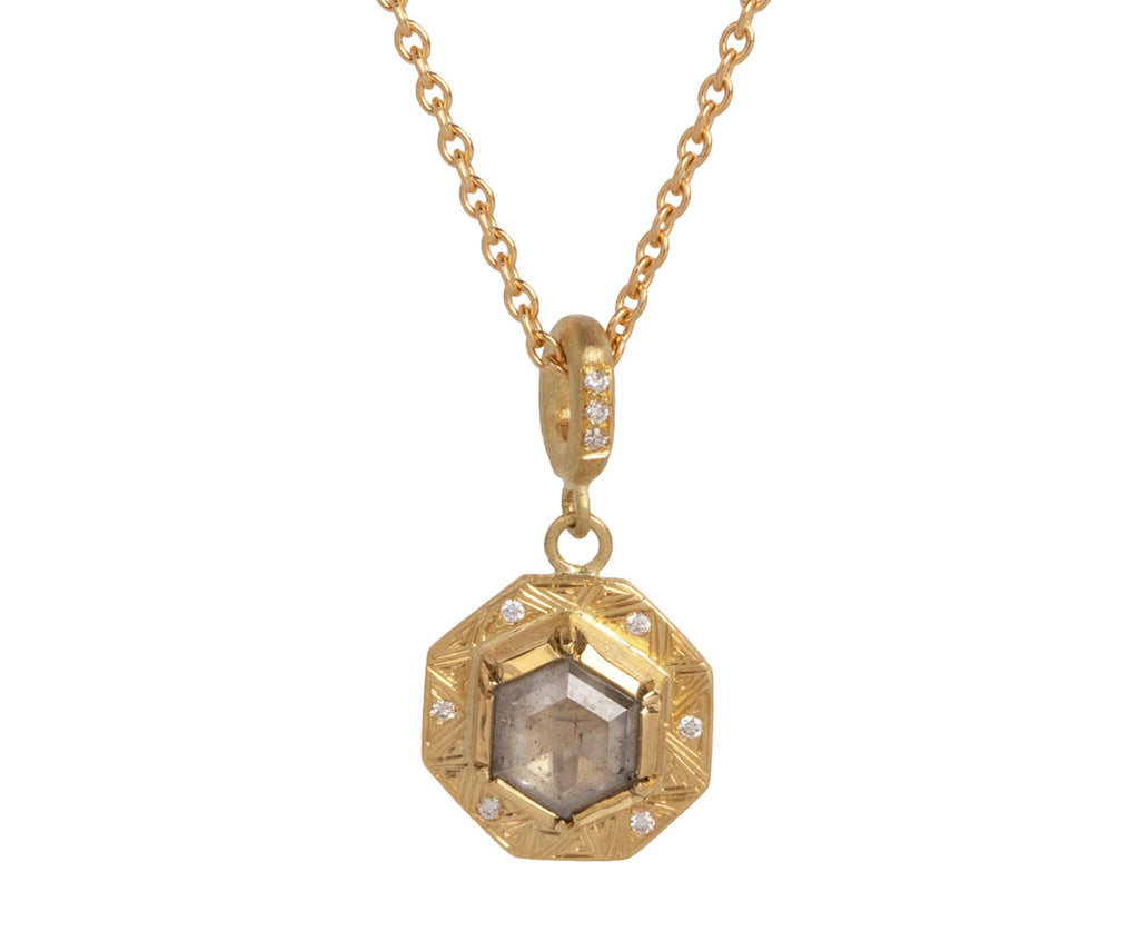 Brooke Gregson Geo Engraved Diamond Shield Pendant Necklace