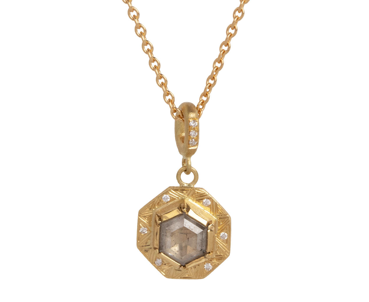 Brooke Gregson Geo Engraved Diamond Shield Pendant Necklace