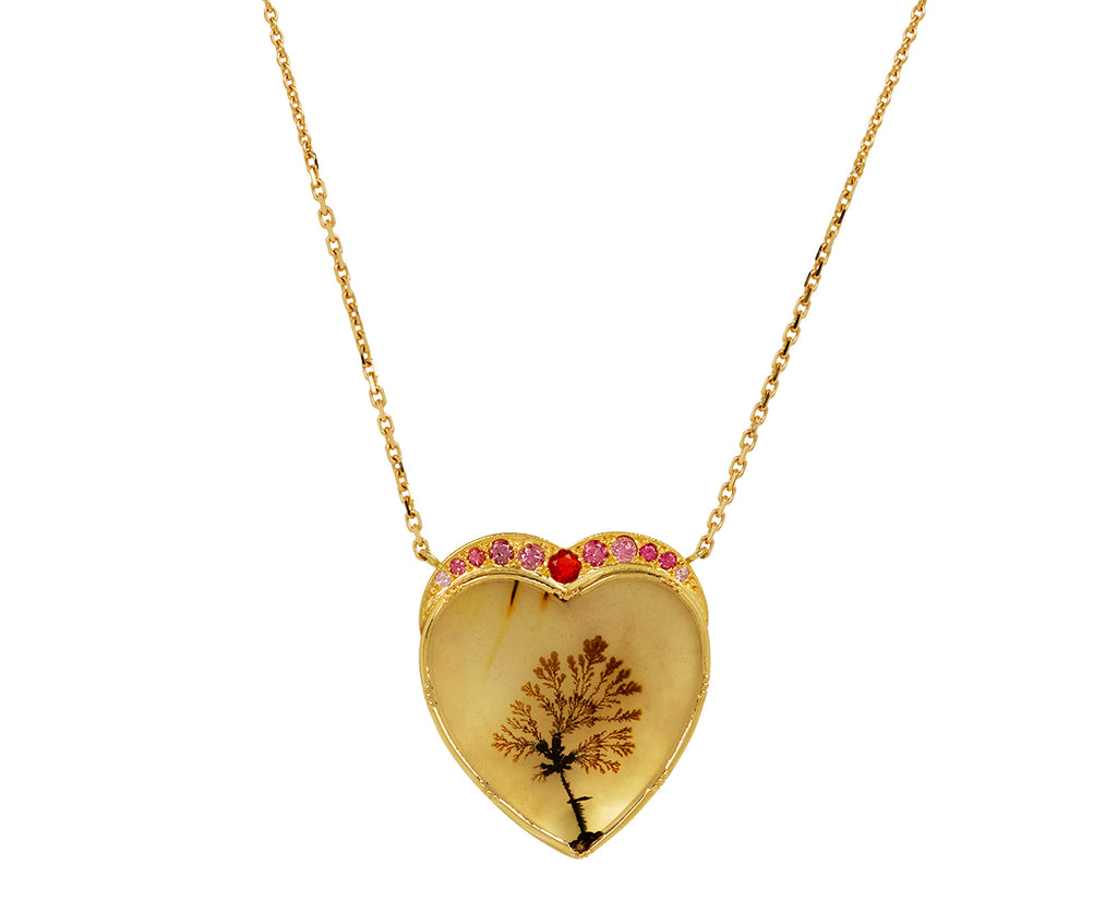 Brooke Gregson Dendritic Agate Fire Opal and Spinel Sycamore Heart Pendant Necklace