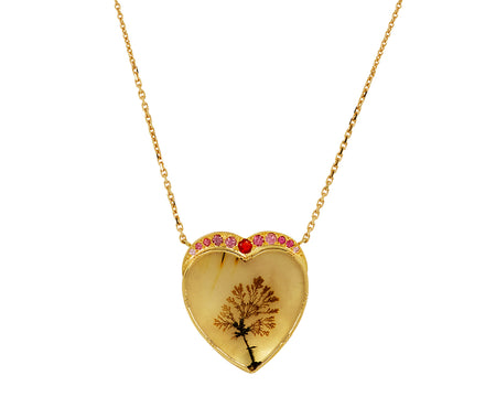 Brooke Gregson Dendritic Agate Fire Opal and Spinel Sycamore Heart Pendant Necklace