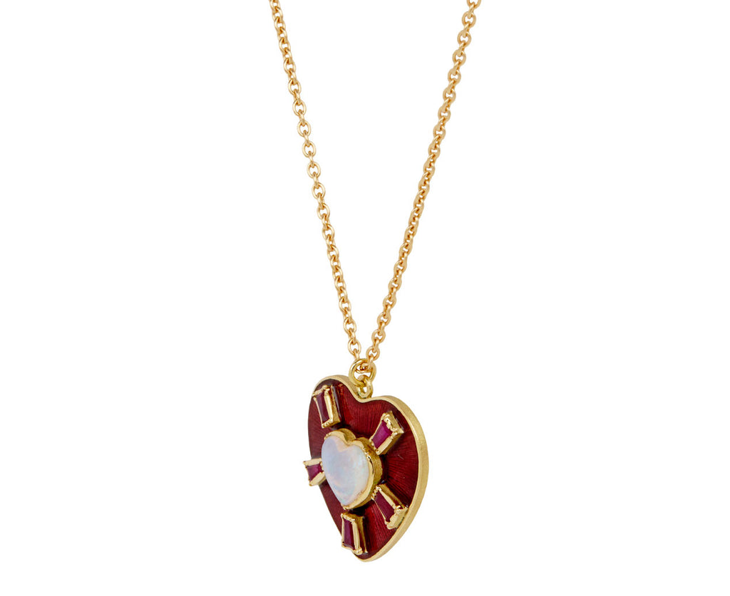 Opal, Ruby and Enamel Heart Pendant Necklace