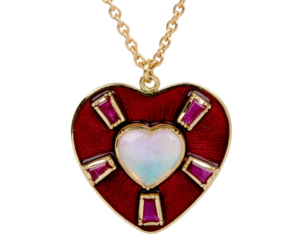 Opal, Ruby and Enamel Heart Pendant Necklace