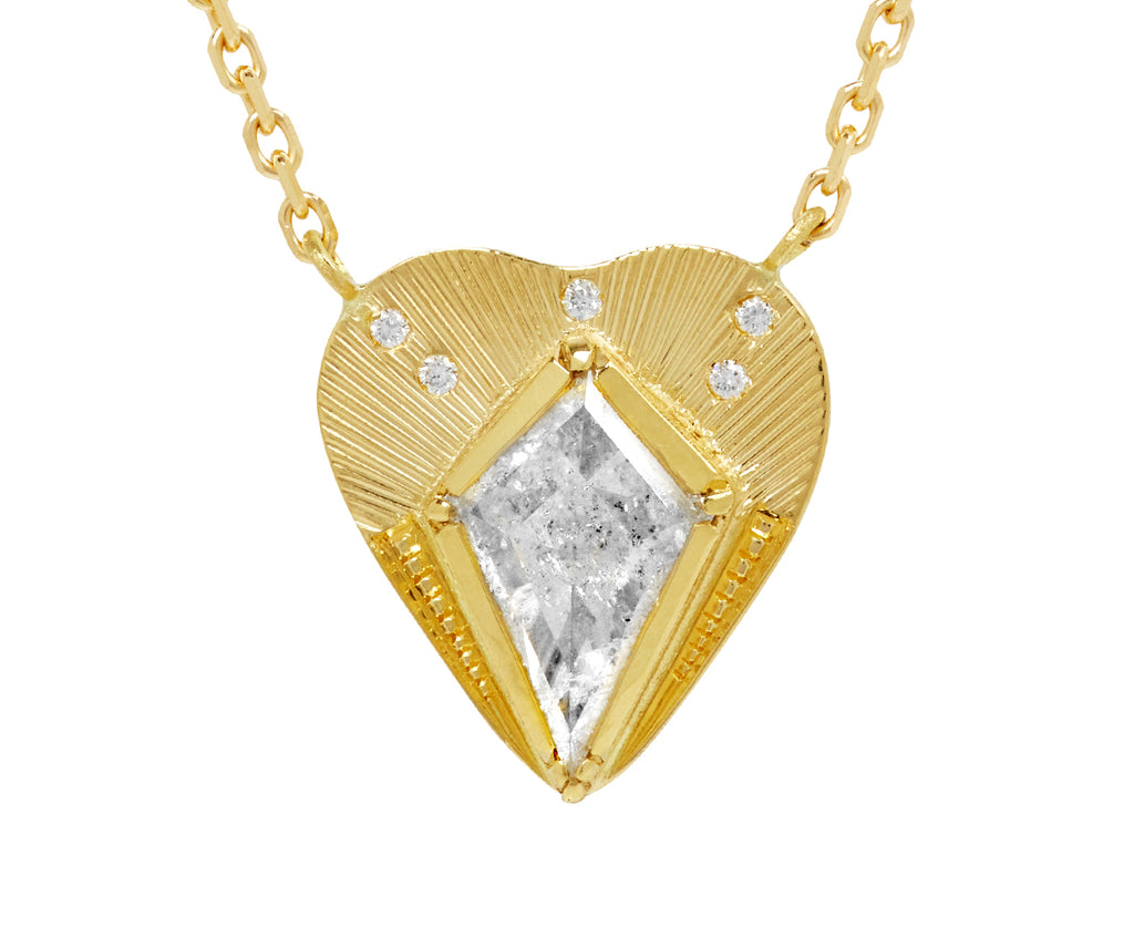 Brooke Gregson Diamond Engraved Heart Pendant Necklace - Closeup