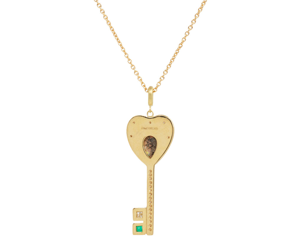 Opal, Diamond and Emerald Key Pendant Necklace