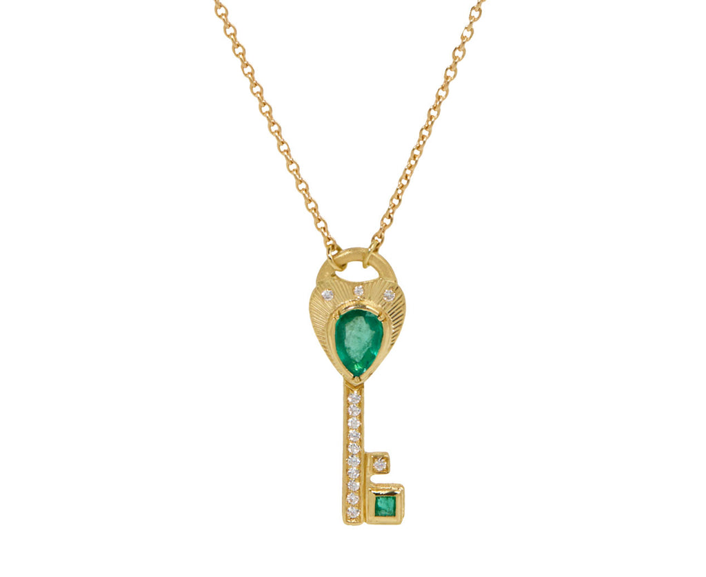 Emerald and Diamond Key Pendant Necklace