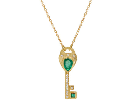 Emerald and Diamond Key Pendant Necklace