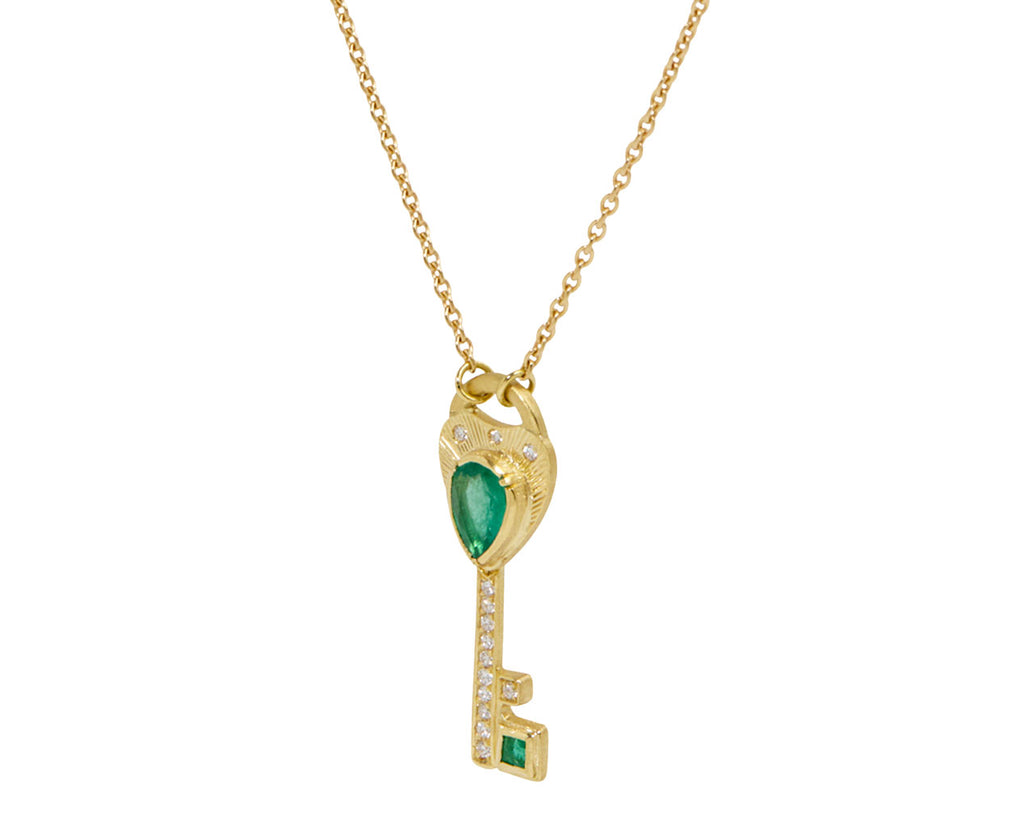 Emerald and Diamond Key Pendant Necklace
