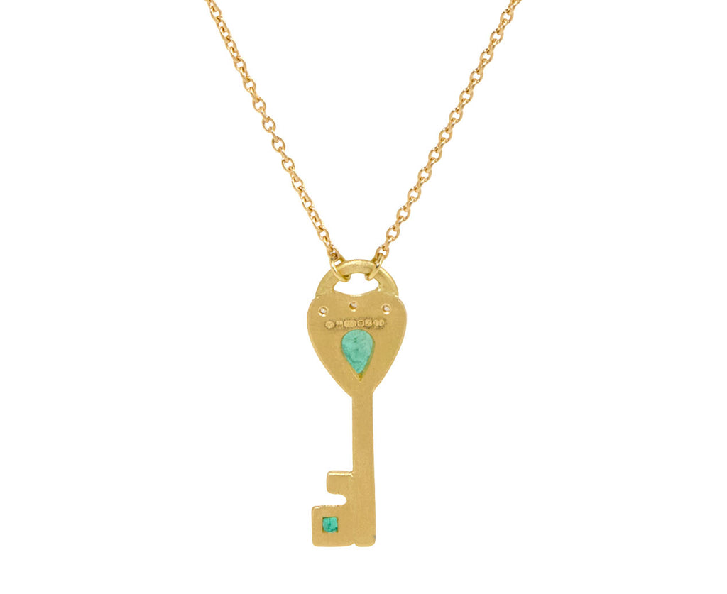 Emerald and Diamond Key Pendant Necklace