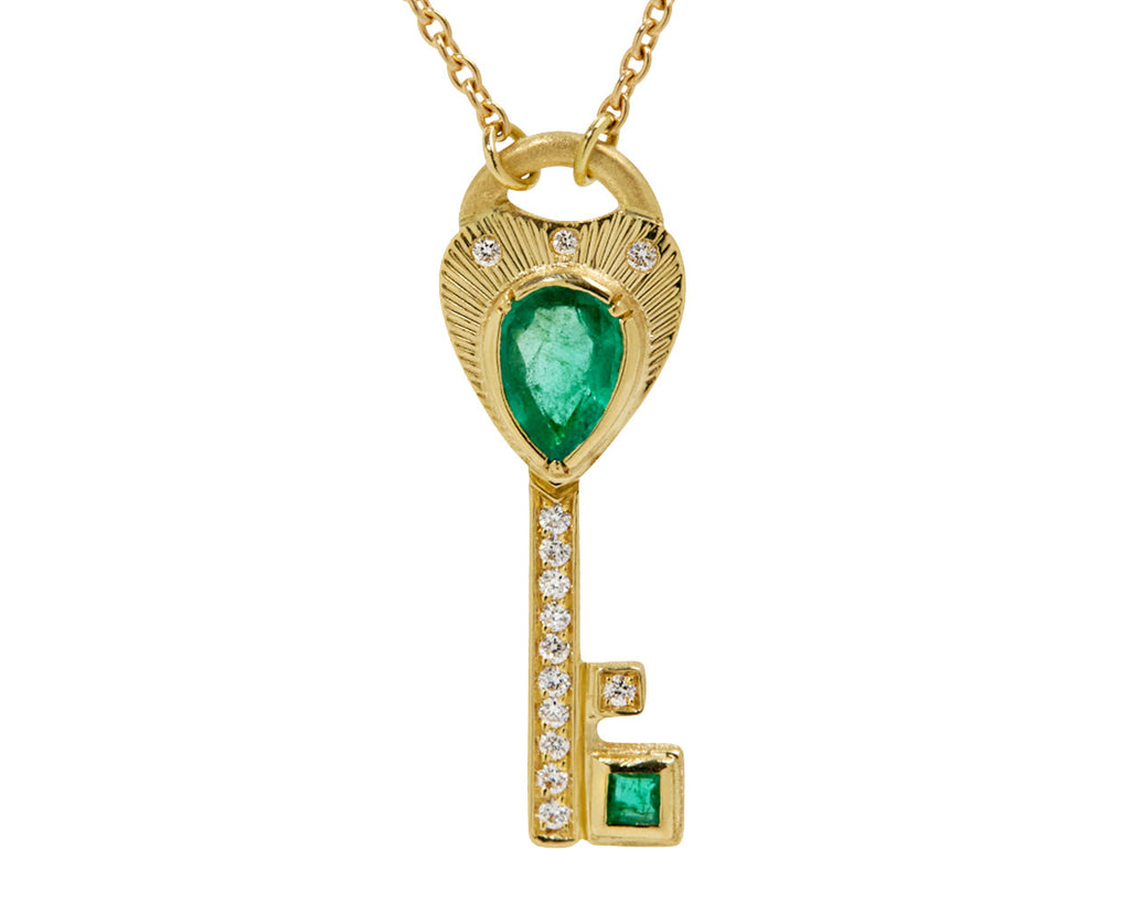 Emerald and Diamond Key Pendant Necklace