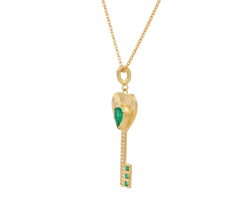 Brooke Gregson Emerald and Diamond Key Pendant Necklace Side View