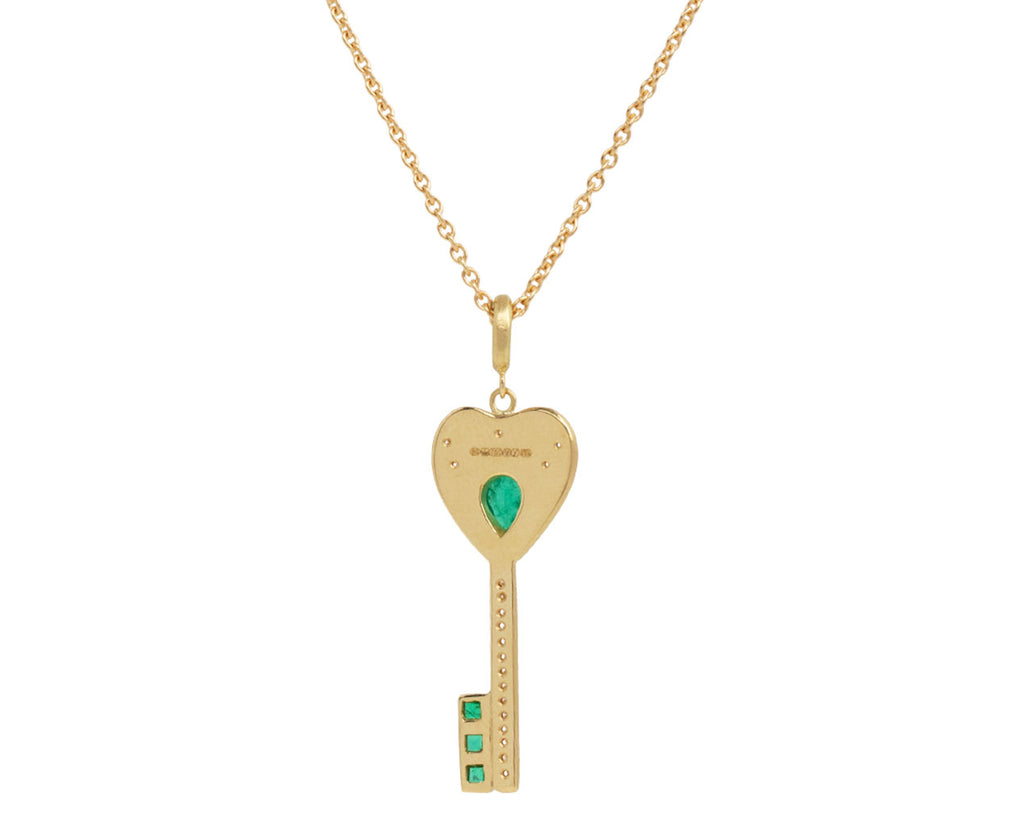 Emerald and Diamond Key Pendant Necklace