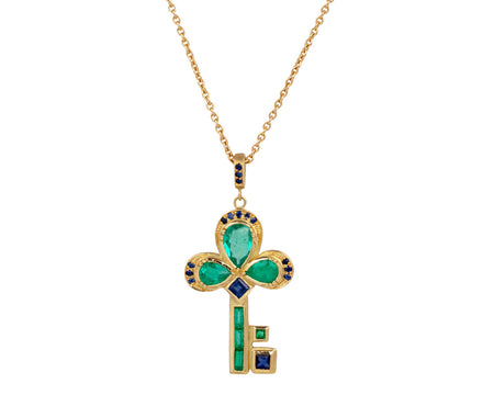 Emerald and Sapphire Key Pendant Necklace