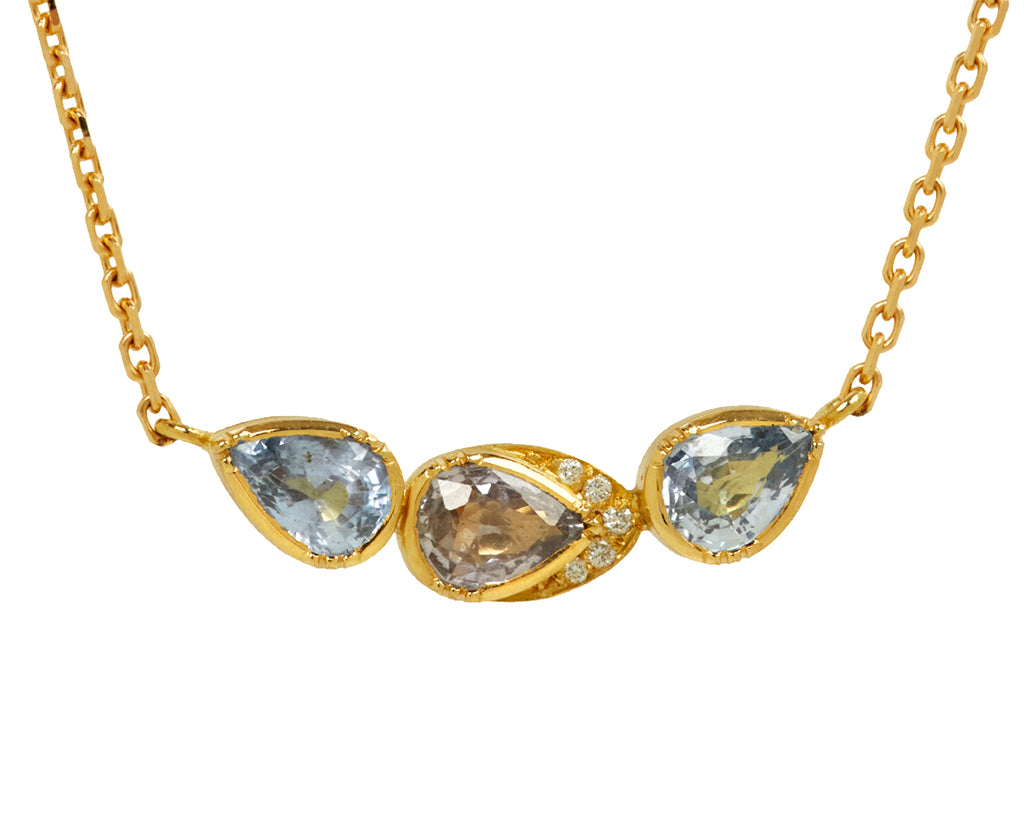 Brooke Gregson Triple Orbit Sapphire Halo Pendant Necklace - closeup