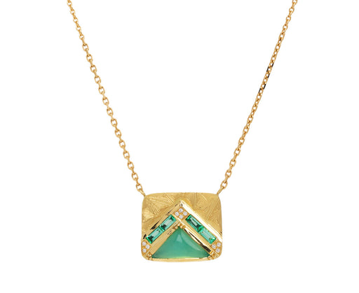 Brooke Gregson Peruvian Opal and Emerald Pyramid Engraved Pendant Necklace