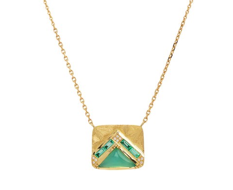 Brooke Gregson Peruvian Opal and Emerald Pyramid Engraved Pendant Necklace