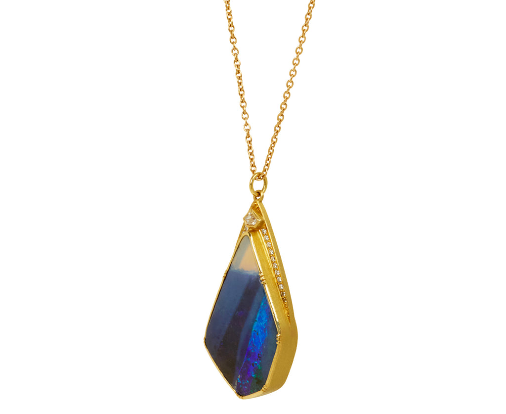 Brooke Gregson Boulder Opal and Diamond Shield Halo Necklace - side