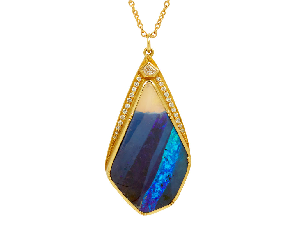 Brooke Gregson Boulder Opal and Diamond Shield Halo Necklace - closeup