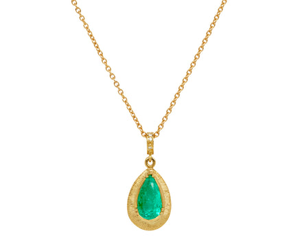 Teardrop Emerald Engraved Necklace