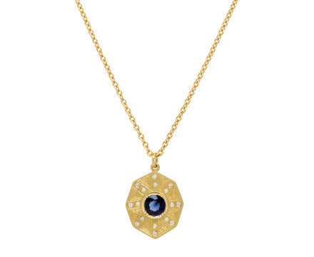 Talisman Shield Sapphire Engraved Necklace