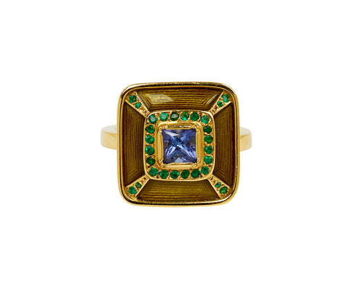 Brooke Gregson Tanzanite, Emerald and Enamel Albers Ring