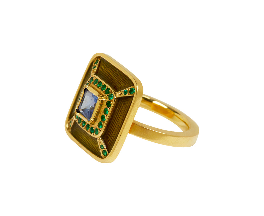 Brooke Gregson Tanzanite, Emerald and Enamel Albers Ring - side