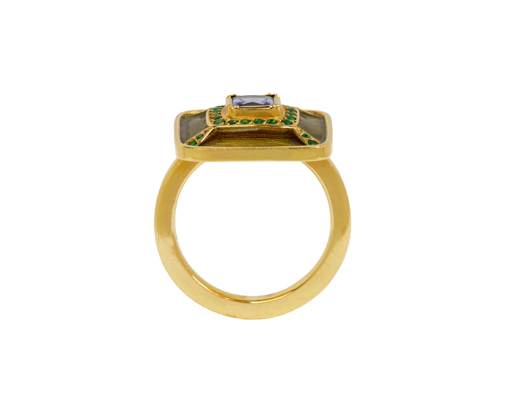 Brooke Gregson Tanzanite, Emerald and Enamel Albers Ring - top down