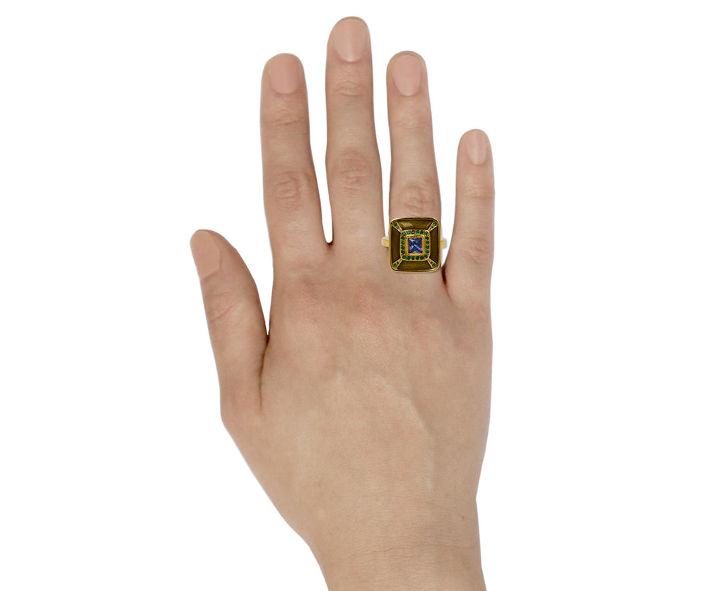 Brooke Gregson Tanzanite, Emerald and Enamel Albers Ring - profile