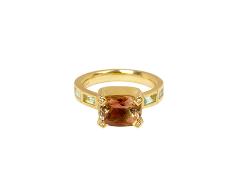 Sunstone and Green Beryl Ring Bauhaus Ring