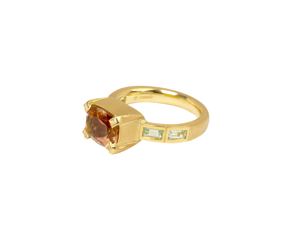 Sunstone and Green Beryl Ring Bauhaus Ring