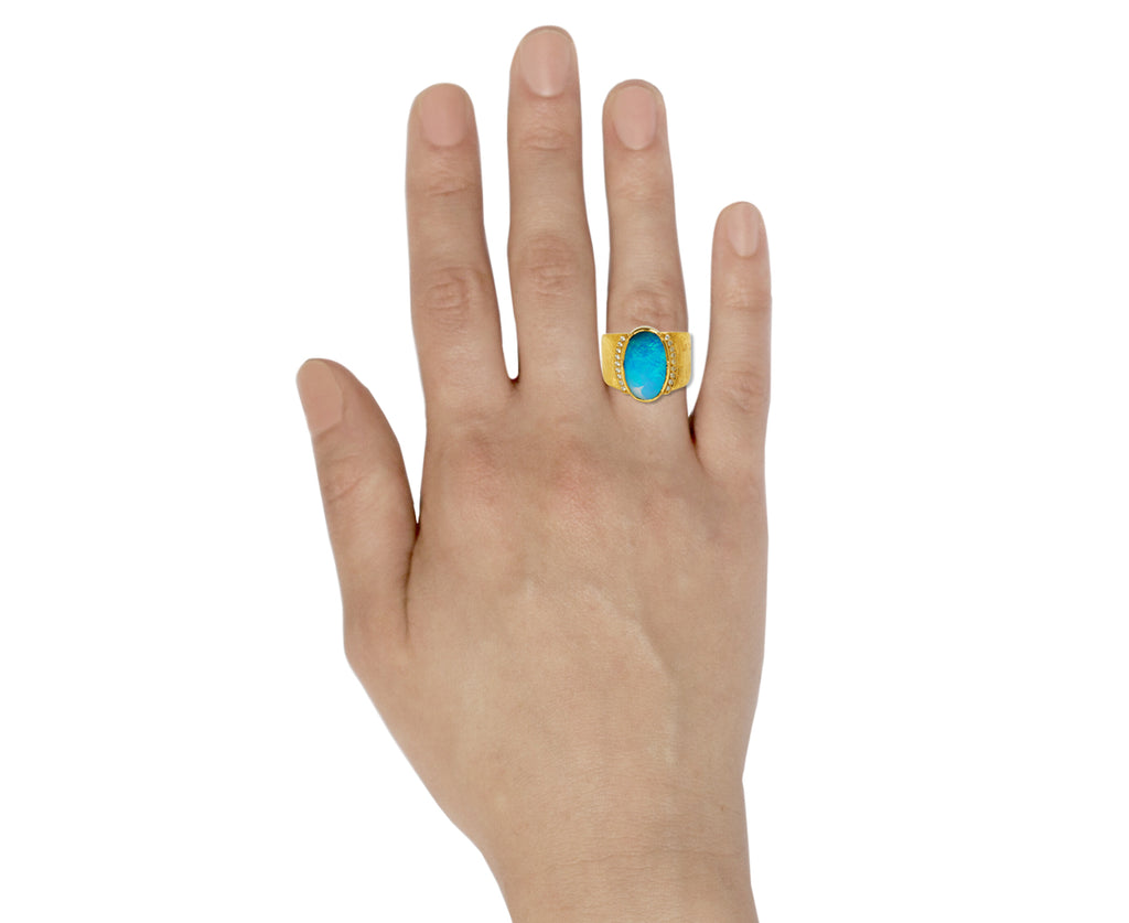 Opal Ellipse Engraved Ring