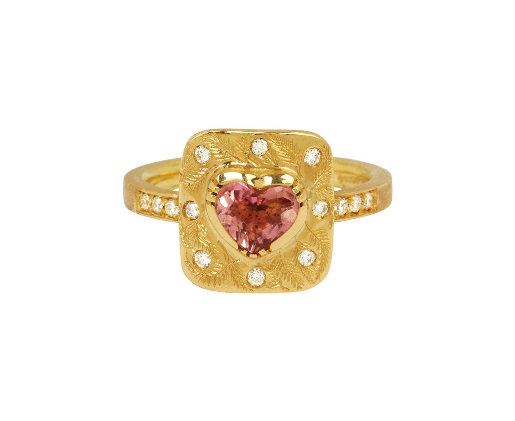 Tourmaline Heart Fern Leaf Ring