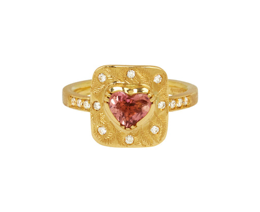 Tourmaline Heart Fern Leaf Ring