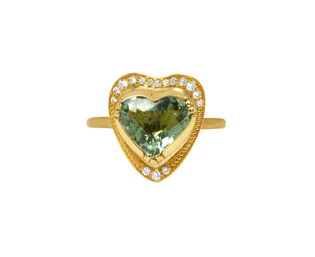 Sea Green Tourmaline Heart Halo Ring