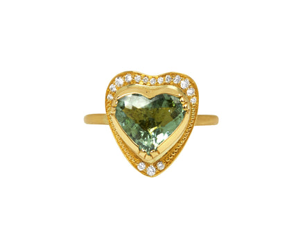 Sea Green Tourmaline Heart Halo Ring