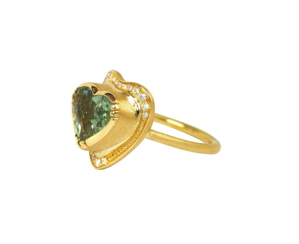 Sea Green Tourmaline Heart Halo Ring